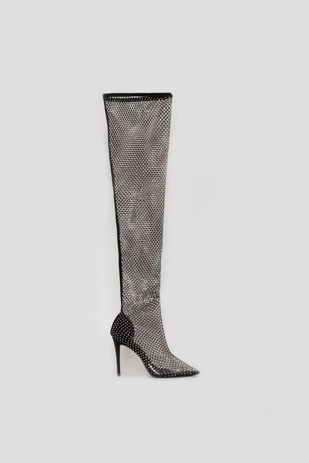 Black Diamante Fishnet Over The Knee Thigh High Long Sock Boots - MomyMall