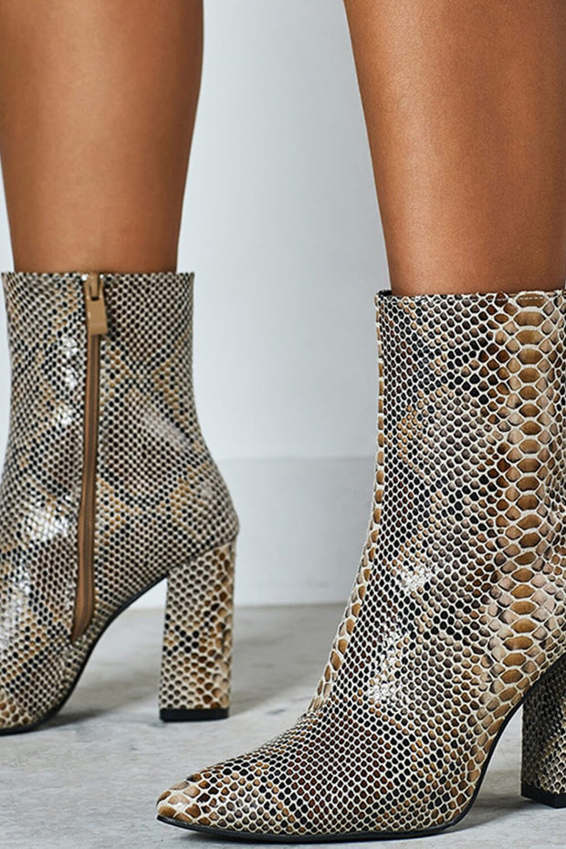 Python Print Block Heel Ankle Boots - MomyMall