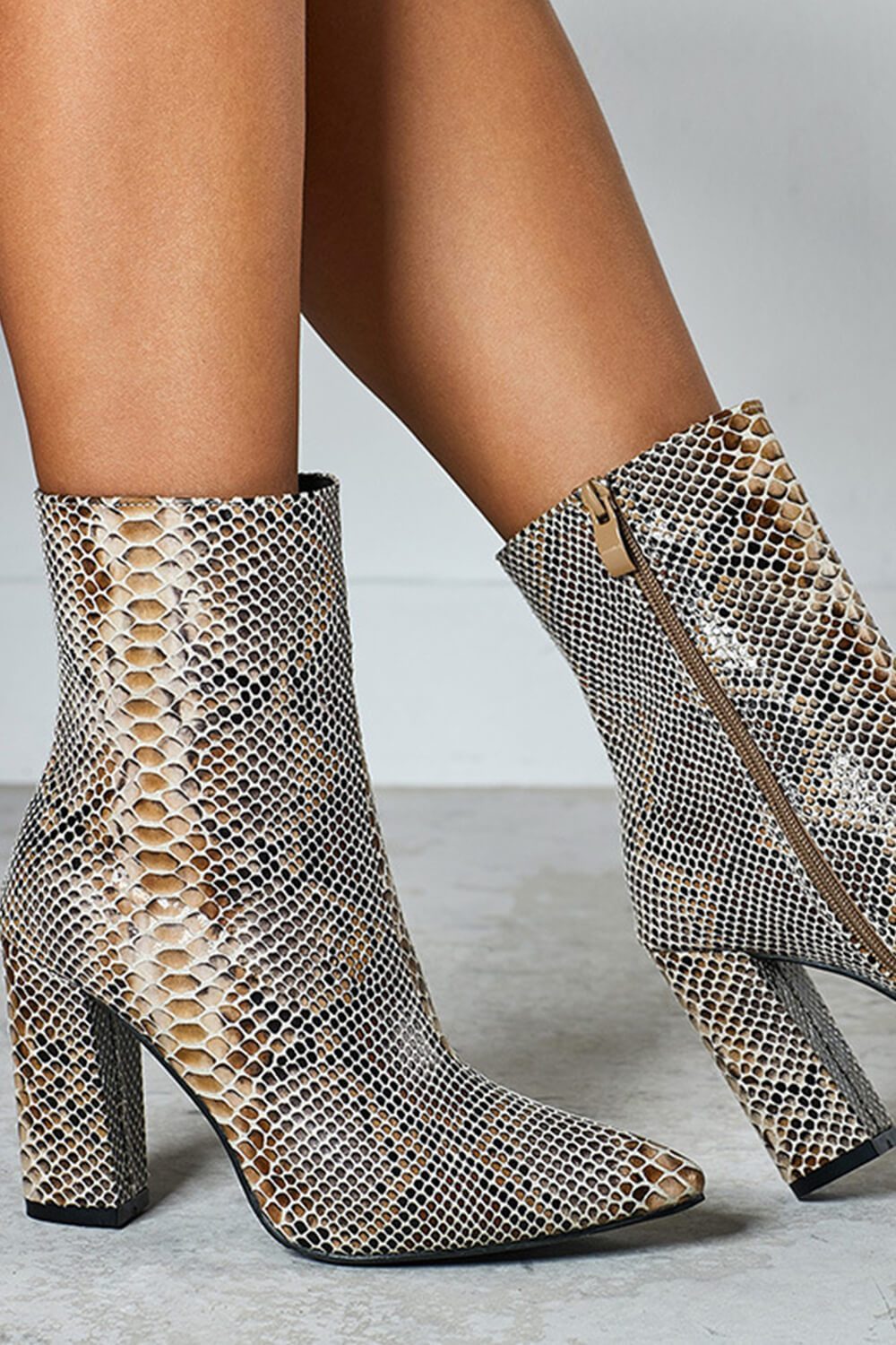 Python Print Block Heel Ankle Boots - MomyMall