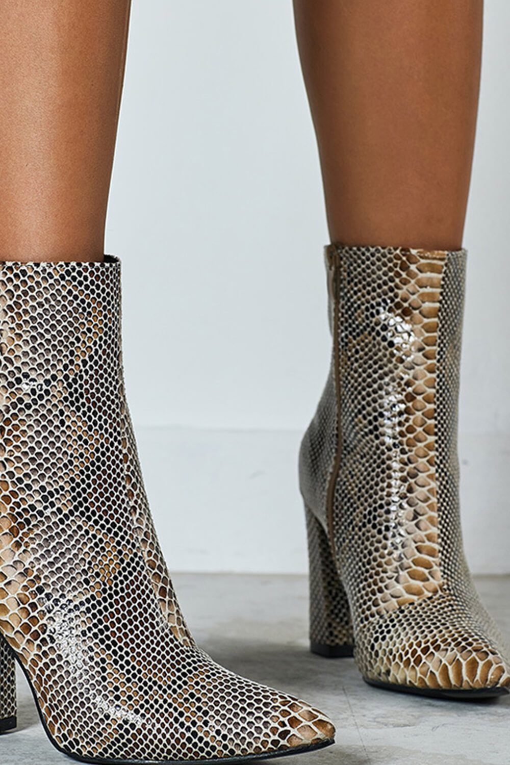 Python Print Block Heel Ankle Boots - MomyMall