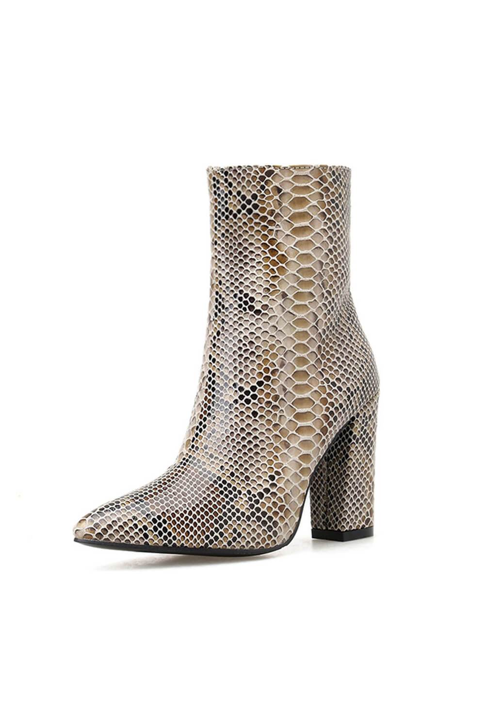 Python Print Block Heel Ankle Boots - MomyMall