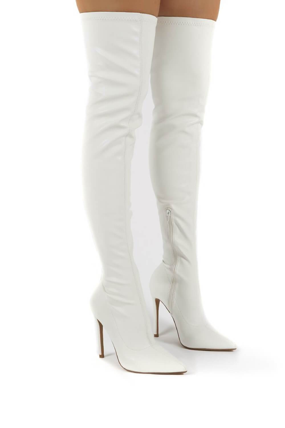 White Patent Stiletto Heeled Over The Knee Pu Boot - MomyMall