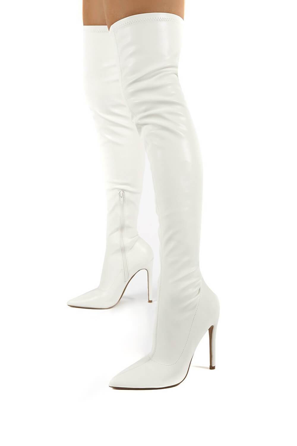 White Patent Stiletto Heeled Over The Knee Pu Boot - MomyMall