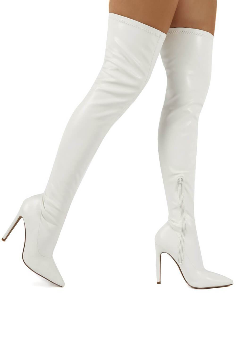 White Patent Stiletto Heeled Over The Knee Pu Boot - MomyMall