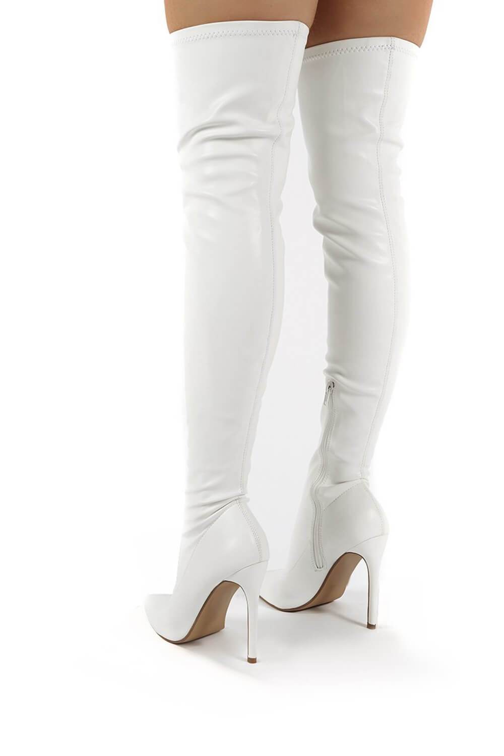 White Patent Stiletto Heeled Over The Knee Pu Boot - MomyMall