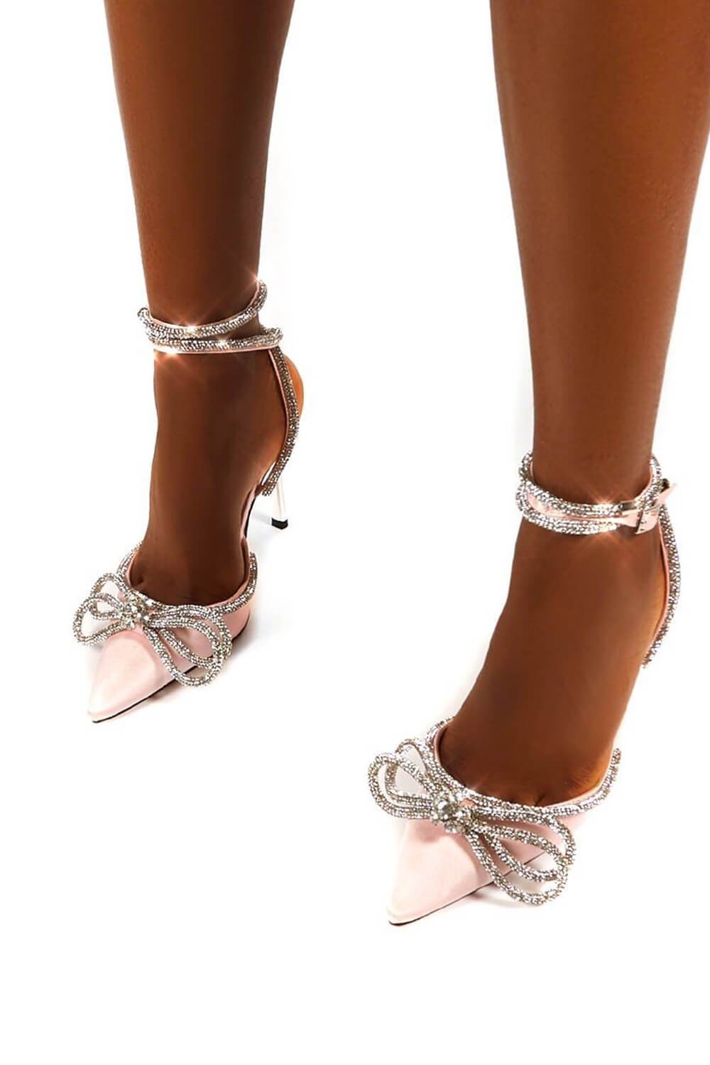 Pink Wrap Around Diamante Bow High Heel