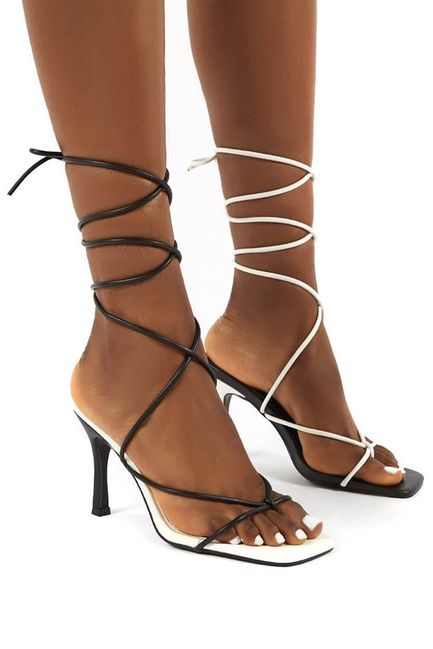 Wide Fit Lace Up Square Toe Mid Heels - MomyMall