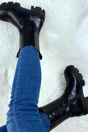 Black Wide Fit Calf High Chunky Sole Boots