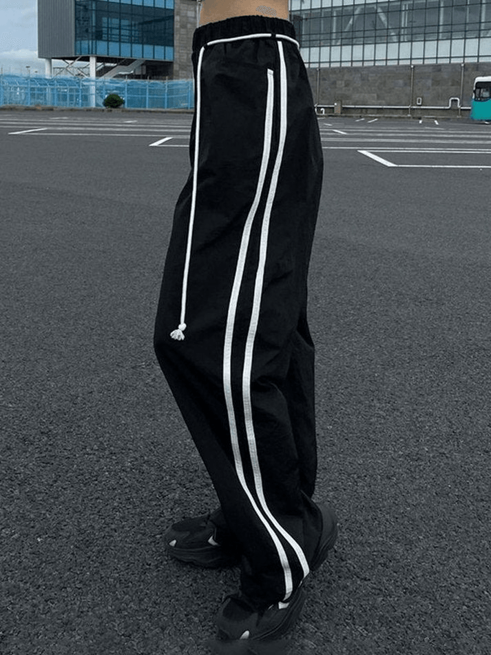 Side Stripe Black Baggy Pants