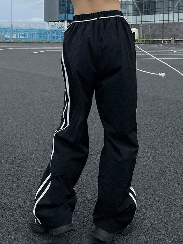 Side Stripe Black Baggy Pants