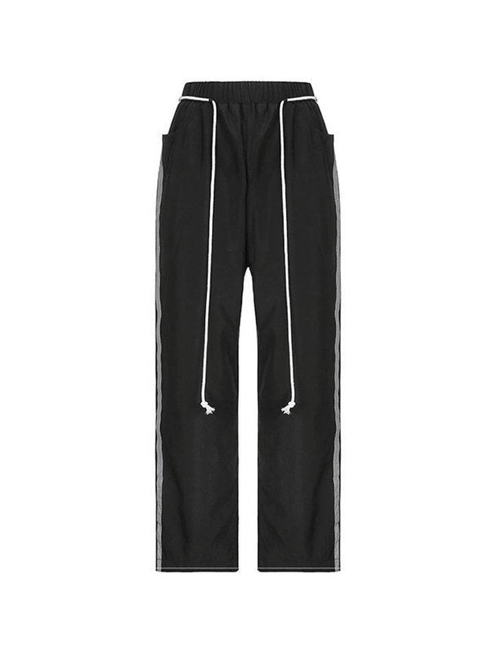 Side Stripe Black Baggy Pants