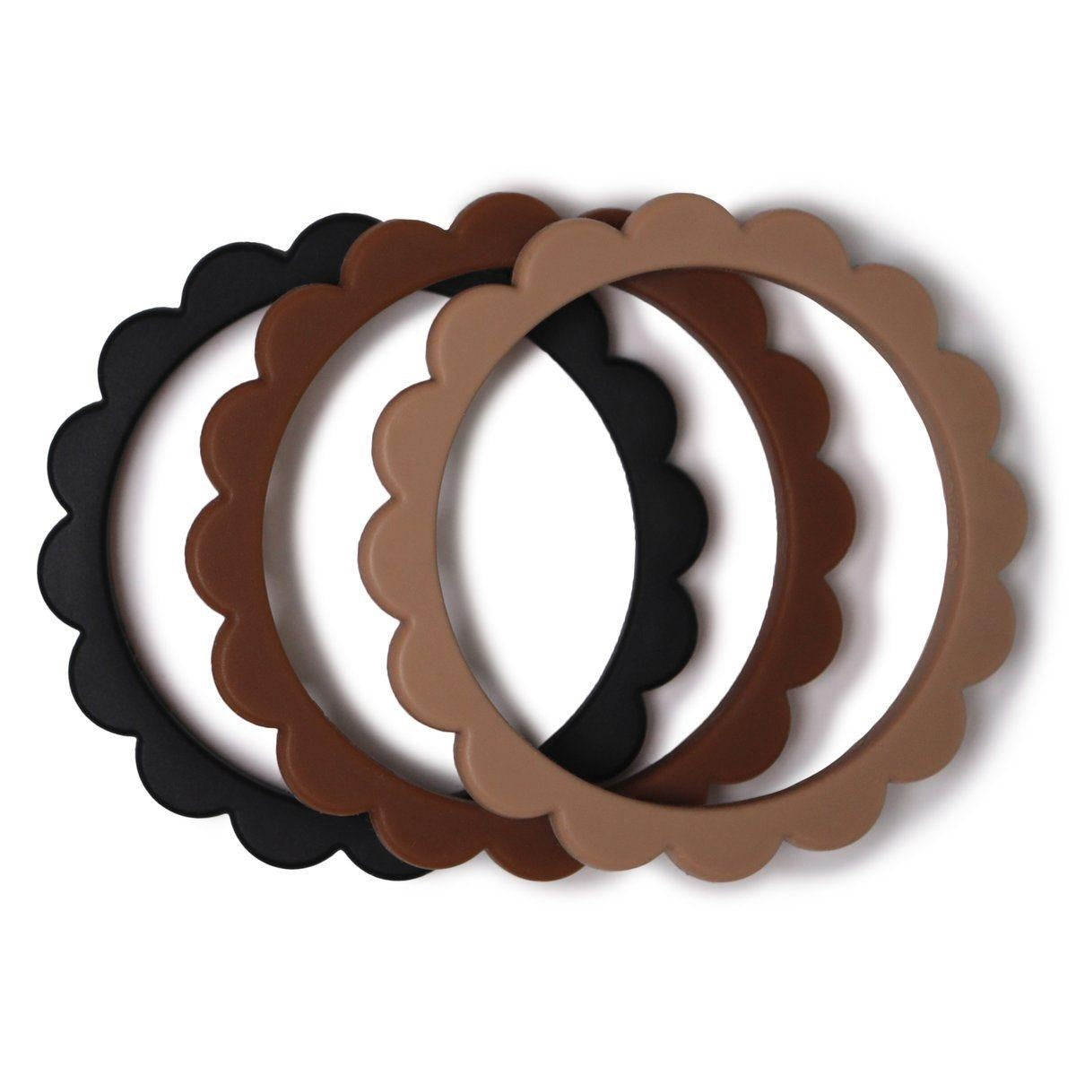 Silicone Flower Teething Bracelet [Set of 3] - MomyMall Black/Natural/Caramel