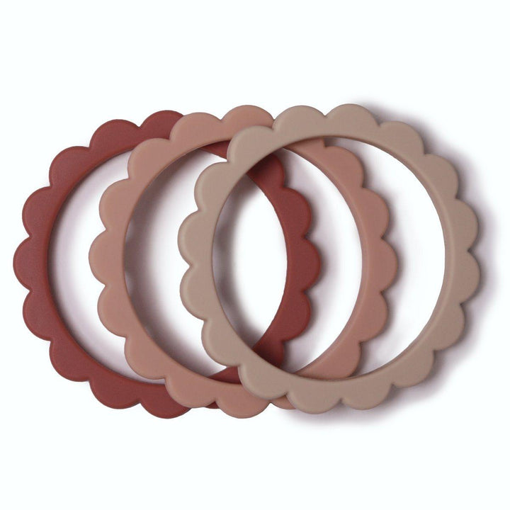 Silicone Flower Teething Bracelet [Set of 3] - MomyMall Rose/Blush/Shifting Sand