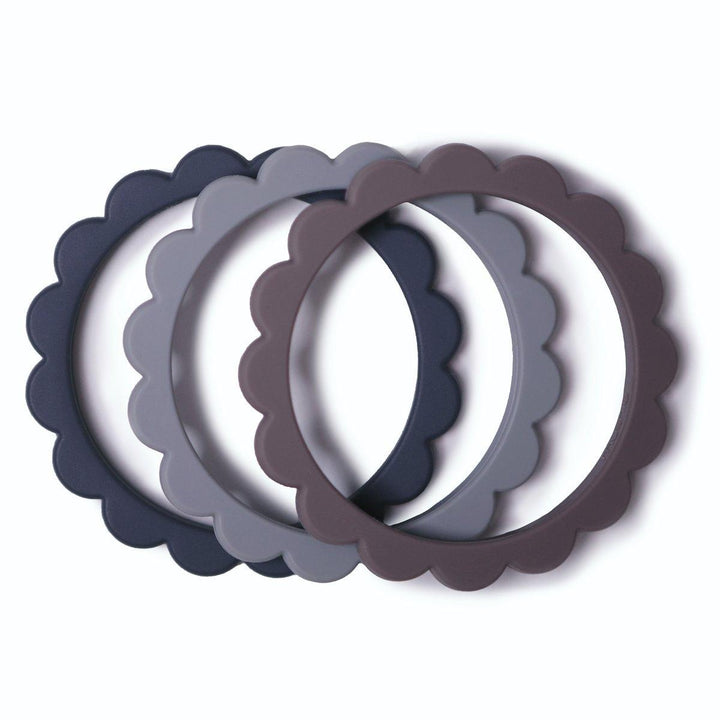 Silicone Flower Teething Bracelet [Set of 3] - MomyMall Steel/Dove Gray/Stone