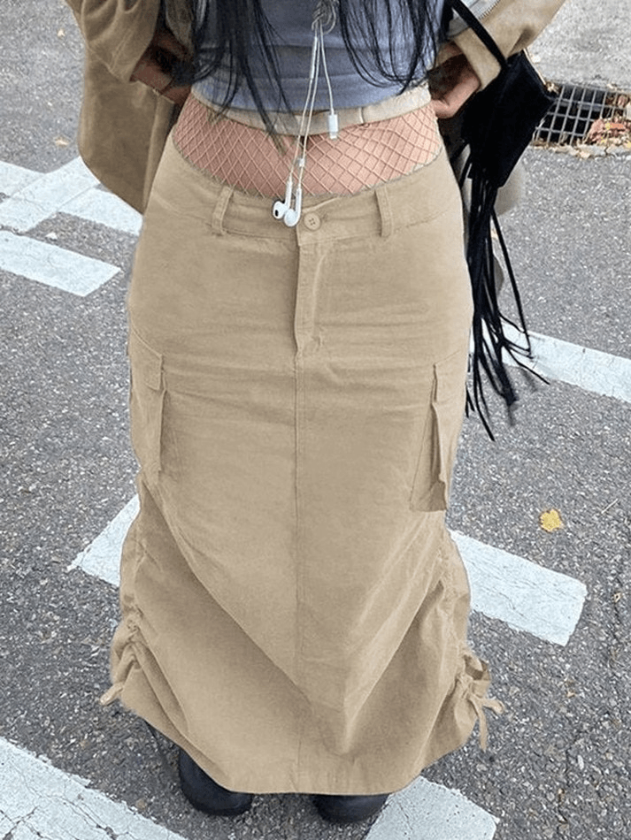 Size Friendly Split Lace Up Parachute Cargo Skirt - MomyMall