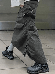 Size Friendly Split Lace Up Parachute Cargo Skirt - MomyMall Gray / S