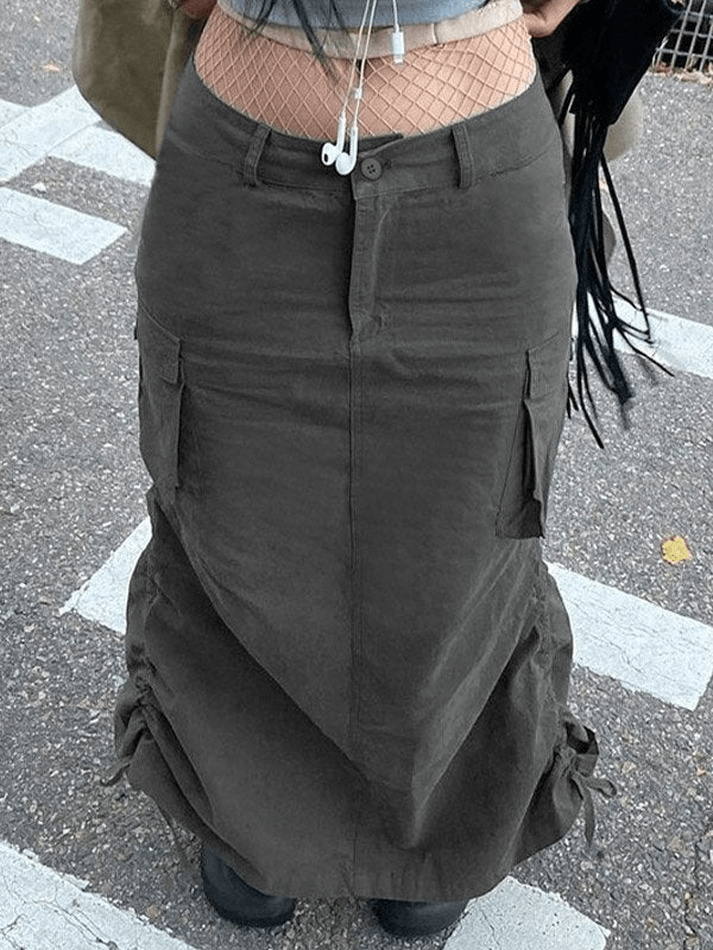 Size Friendly Split Lace Up Parachute Cargo Skirt - MomyMall