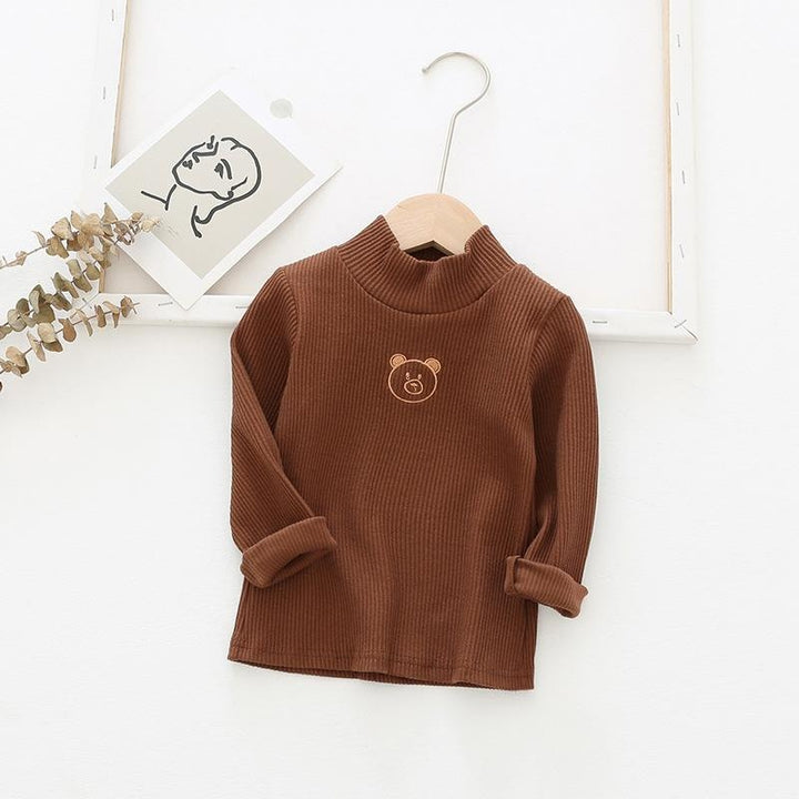 Tiny Embroidered Bear Ribbed Top - MomyMall Brown / 18-24 Months