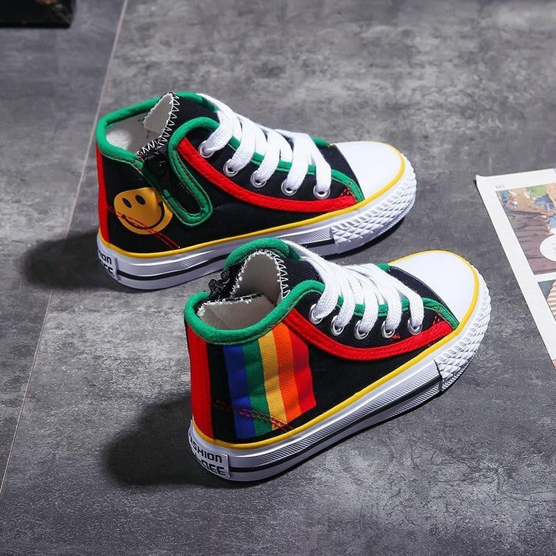 Smiley Face Rainbow High Top Sneakers