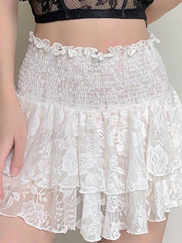 Smocked Lace Tiered Mini Skirt