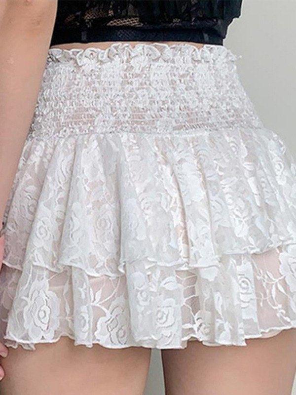 Smocked Lace Tiered Mini Skirt