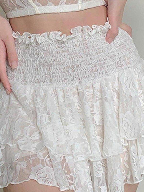 Smocked Lace Tiered Mini Skirt