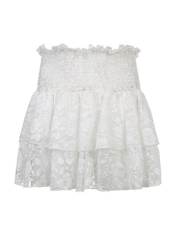 Smocked Lace Tiered Mini Skirt