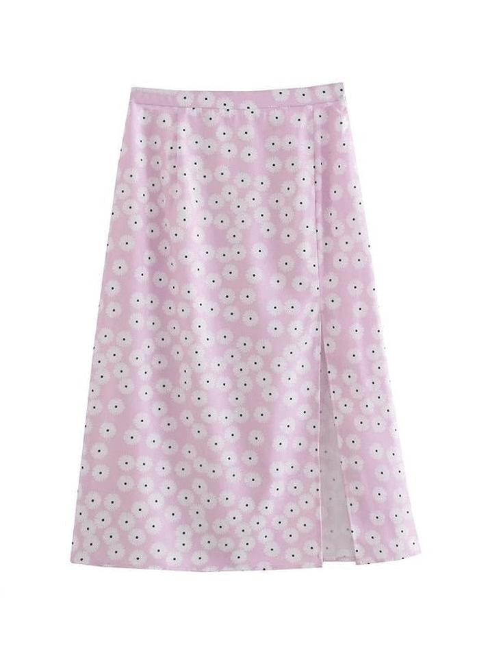 Split Daisy Print Midi Skirt - MomyMall