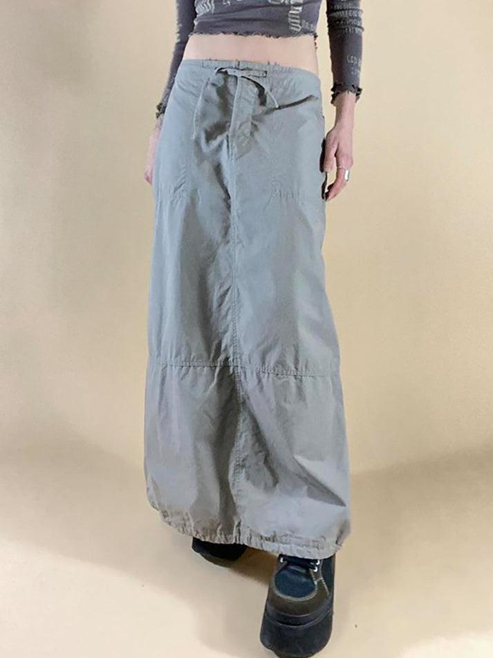 Split Drawstring Long Cargo Skirt