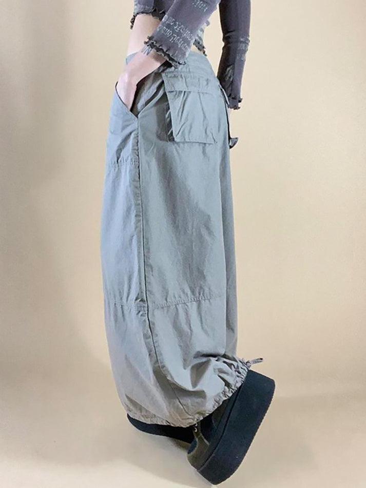 Split Drawstring Long Cargo Skirt