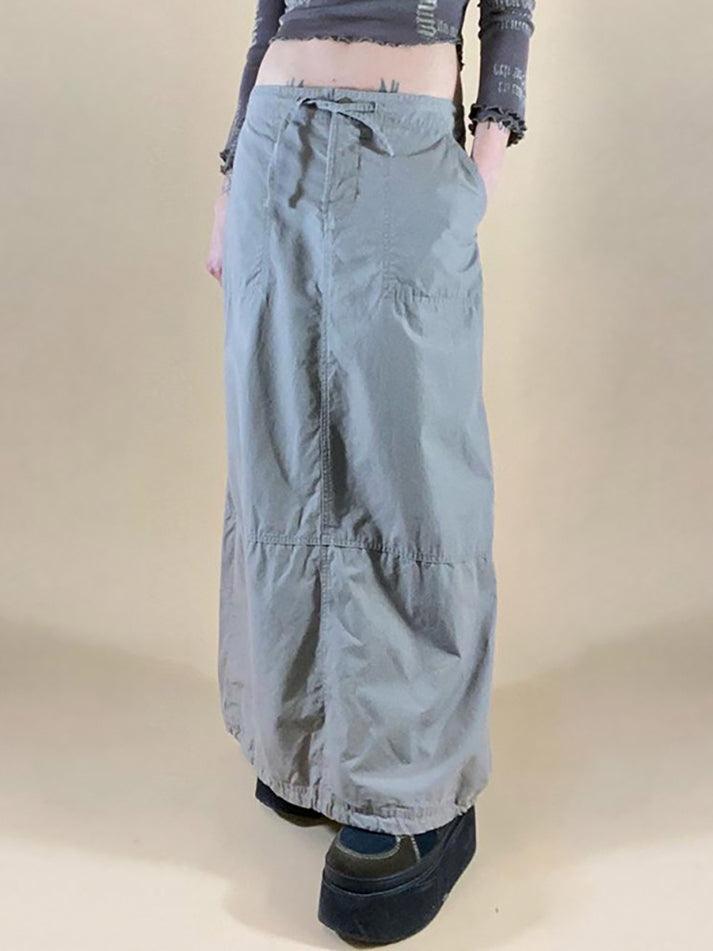 Split Drawstring Long Cargo Skirt