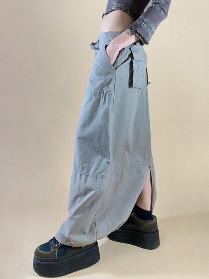 Split Drawstring Long Cargo Skirt