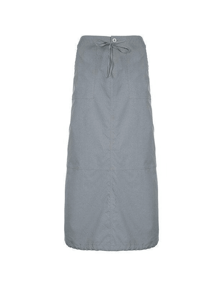 Split Drawstring Long Cargo Skirt