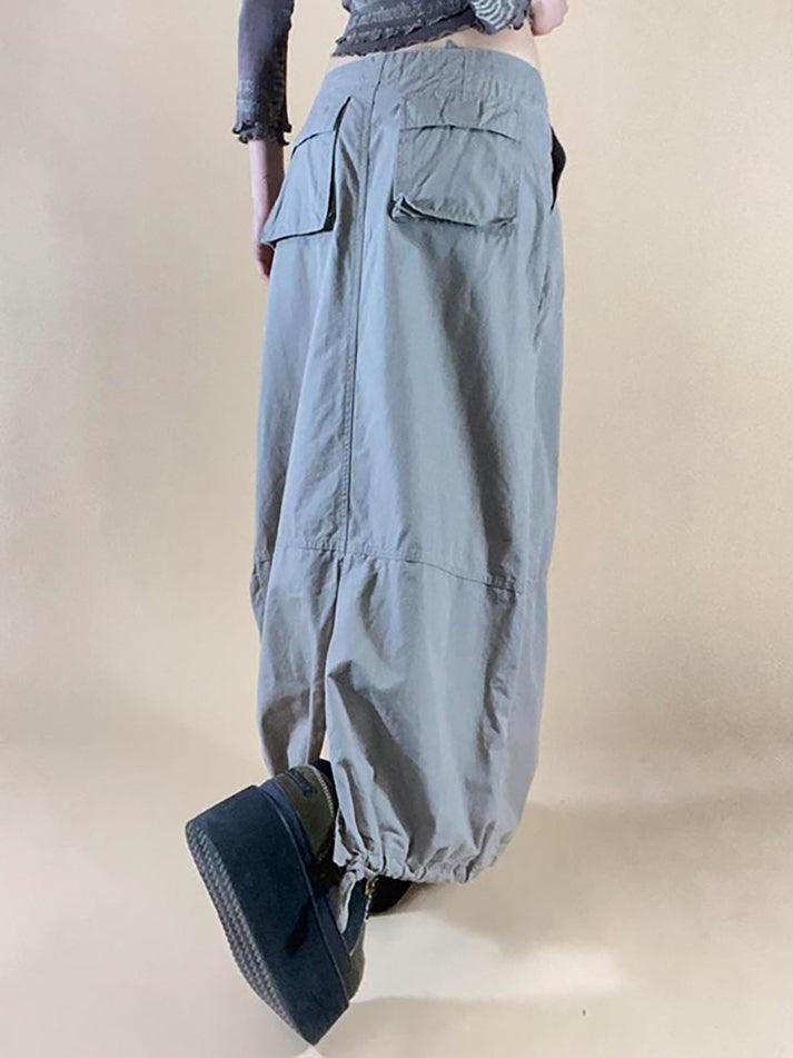 Split Drawstring Long Cargo Skirt