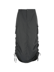 Split Lace Up Pocket Cargo Maxi Skirt - MomyMall