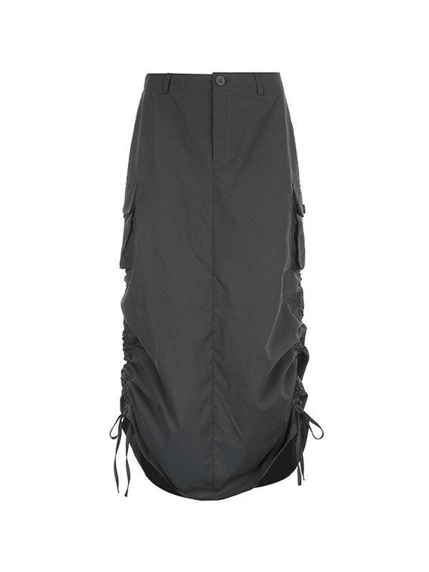 Split Lace Up Pocket Cargo Maxi Skirt - MomyMall