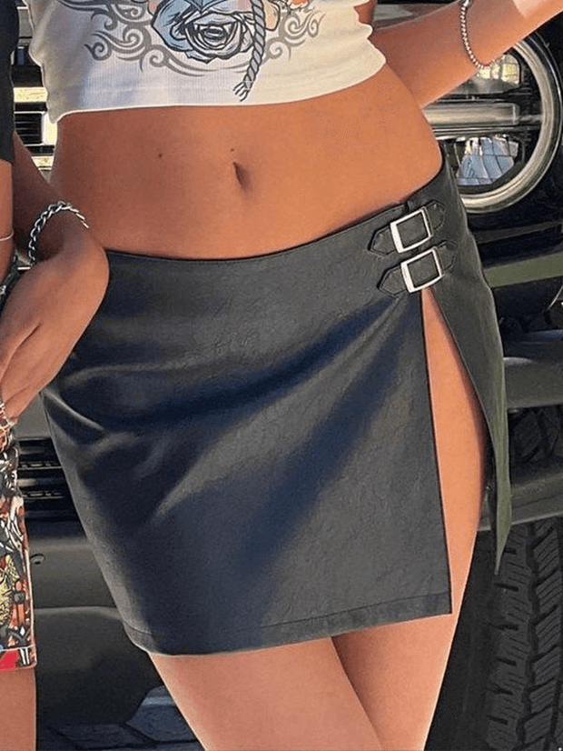 Split Pu Leather Mini Skirt