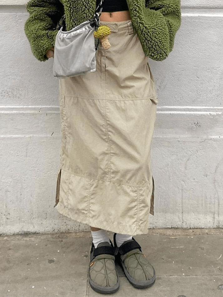 Split Y2K Long Cargo Skirt - MomyMall