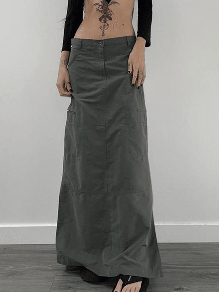 Split Y2K Low Waist Cargo Skirt - MomyMall