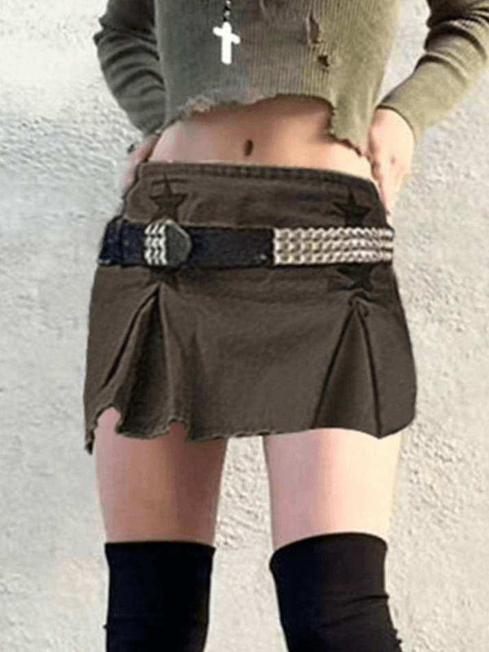 Star Patched Denim Cargo Mini Skirt - MomyMall