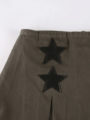 Star Patched Denim Cargo Mini Skirt - MomyMall