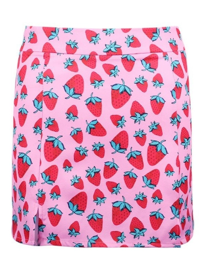 Strawberry Print Slit Mini Skirt - MomyMall