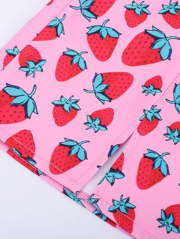 Strawberry Print Slit Mini Skirt - MomyMall