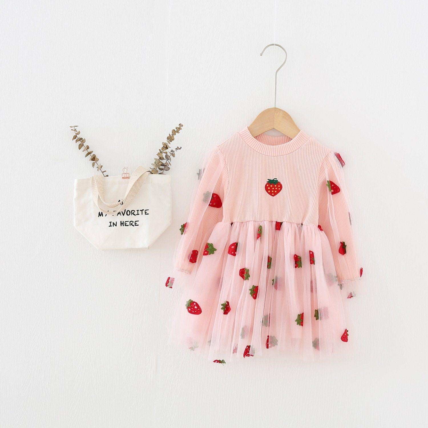 Strawberry & Stars Tulle Dress - MomyMall Pink / 18-24 Months