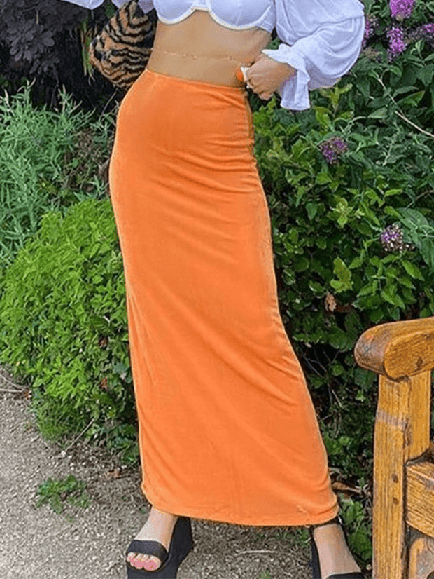 Stretchy Y2K Maxi Skirt - MomyMall Orange / S