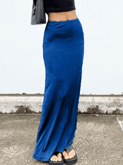 Stretchy Y2K Maxi Skirt - MomyMall Blue / S