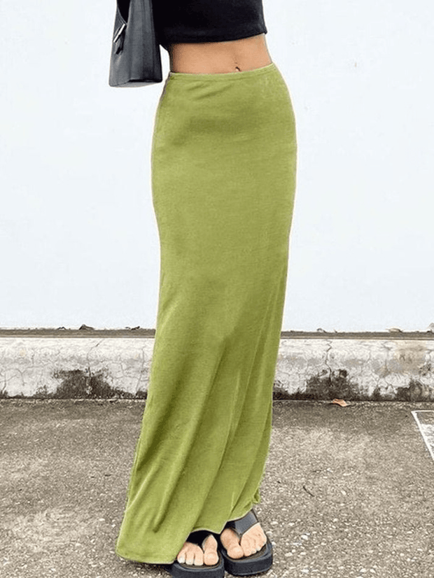 Stretchy Y2K Maxi Skirt - MomyMall Green / S