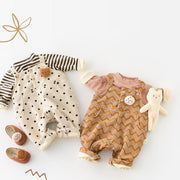 Striped Polka Dot Corduroy Plush Romper - MomyMall