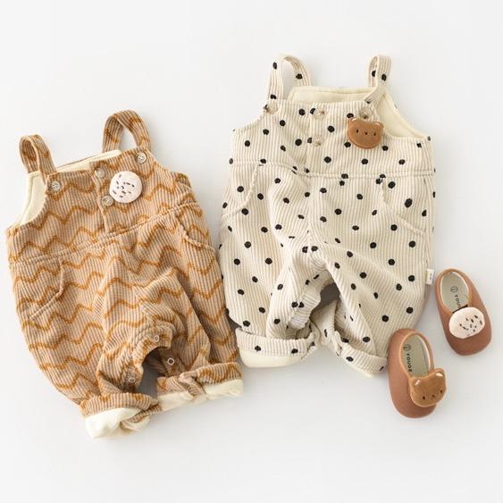 Striped Polka Dot Corduroy Plush Romper - MomyMall