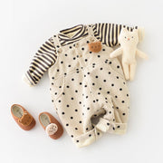 Striped Polka Dot Corduroy Plush Romper - MomyMall